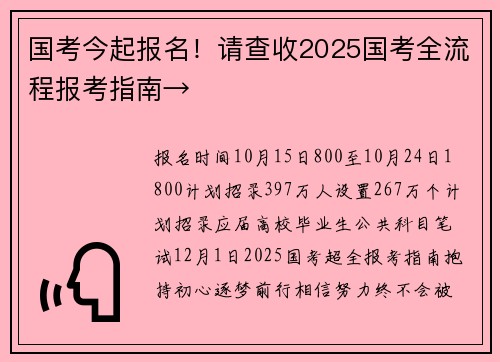 国考今起报名！请查收2025国考全流程报考指南→