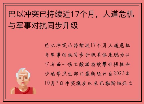巴以冲突已持续近17个月，人道危机与军事对抗同步升级