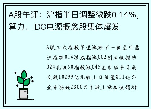 A股午评：沪指半日调整微跌0.14%，算力、IDC电源概念股集体爆发