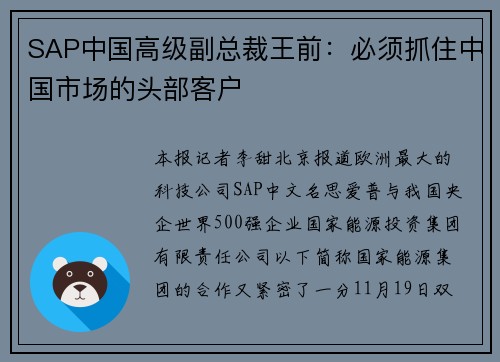 SAP中国高级副总裁王前：必须抓住中国市场的头部客户