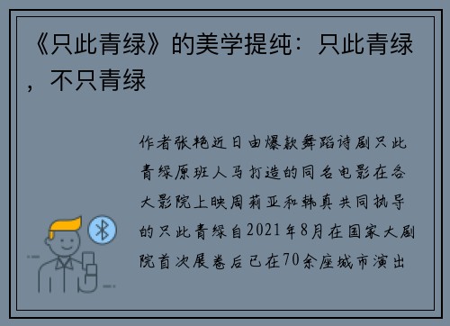 《只此青绿》的美学提纯：只此青绿，不只青绿